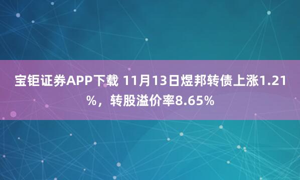宝钜证券APP下载 11月13日煜邦转债上涨1.21%，转股溢价率8.65%